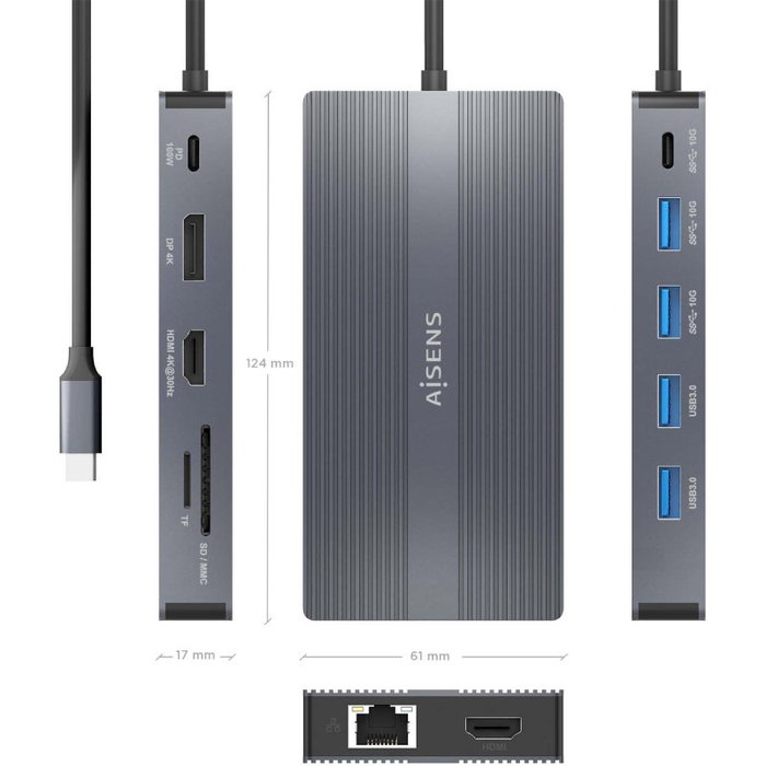 Aisens USB-C Dock 12 en 1 ASUC-12P017-GR Gris